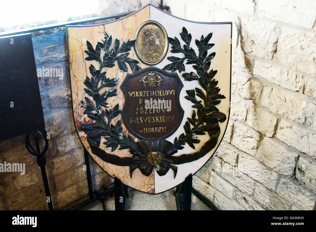 Monument memorial plaque Jozef Pilsudski (1867-1935) Polish statesman Chief State Marshal leader Second Polish Republic in Stock Photo