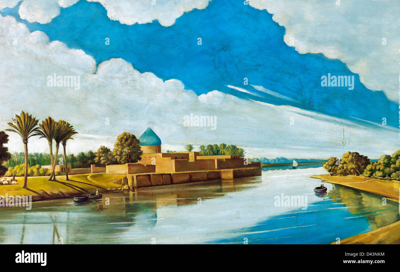 Abdul Qadir al-Rassam, River Scene on the Banks of the Tigris 1920 Oil on canvas. Mathaf: Arab Museum of Modern Art, Doha, Qatar Stock Photo