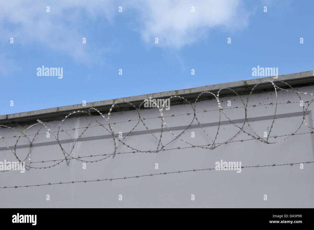 Barbed Wire at Top of Wall, Brest, Bretagne, France Stock Photo