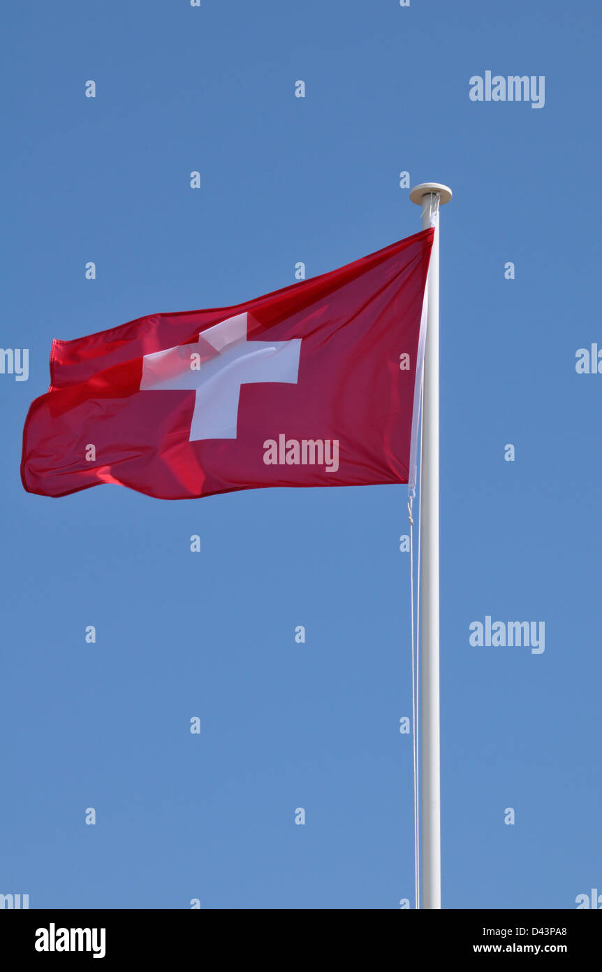 Flag of Switzerland, Bretagne, France Stock Photo