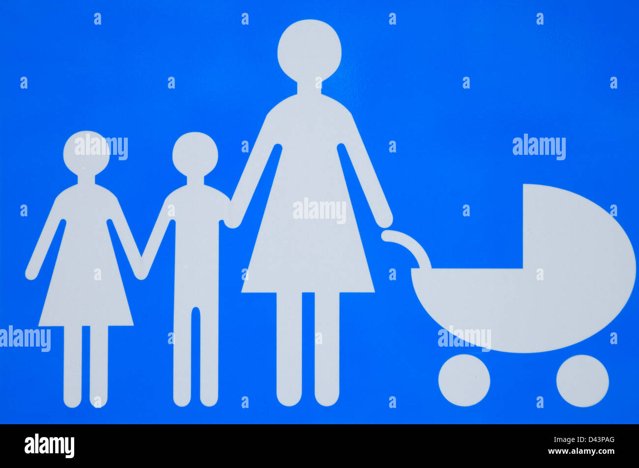 Sign with Mother and Children, Bretagne, France Stock Photo