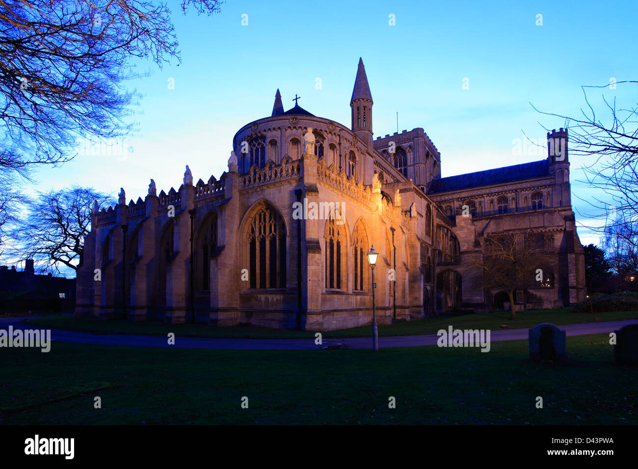 Peterborough Cathedral at night, Peterborough City, Cambridgeshire, England, UK Stock Photo