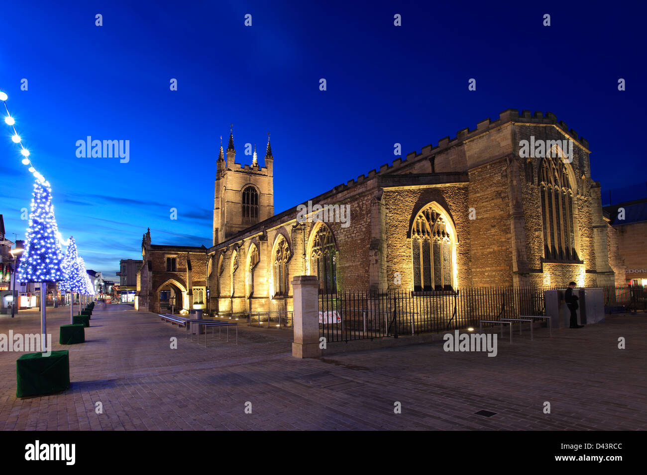 Christmas lights decorations over St Johns church, Cathedral Square