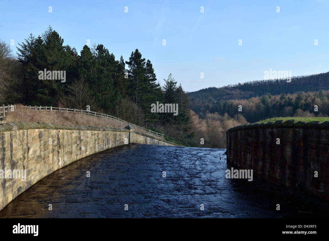 view down the spillway at Broomhead Reservoir Yorkshire, England