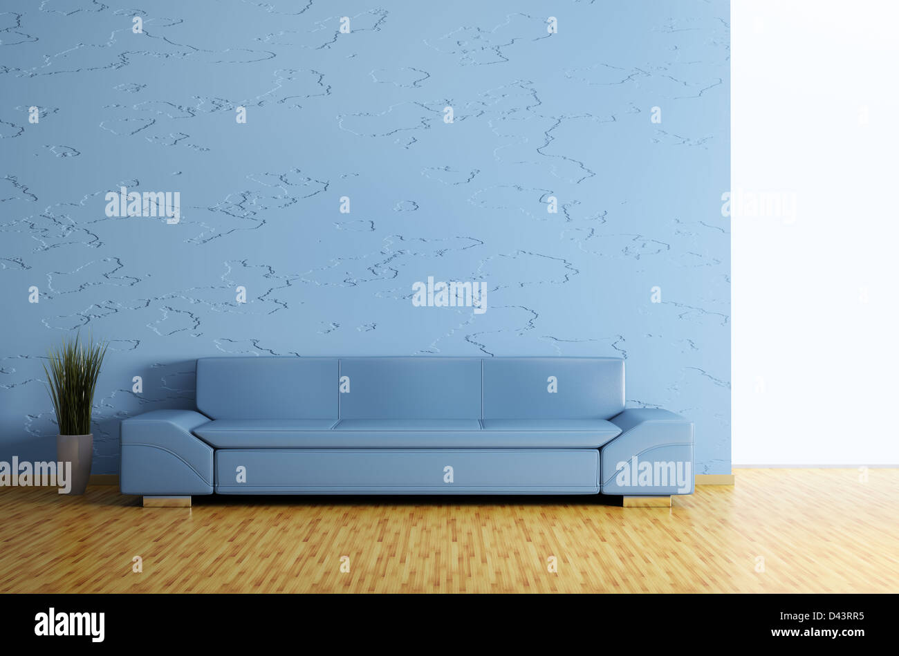 Modern interior of room with blue sofa 3d render Stock Photo - Alamy