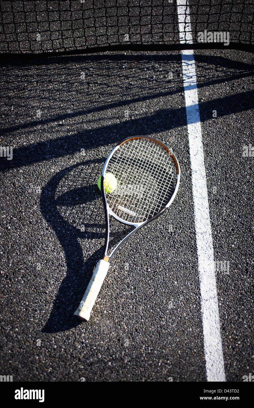 Tennis Racquet and Ball on Court, Vancouver, British Columbia, Canada