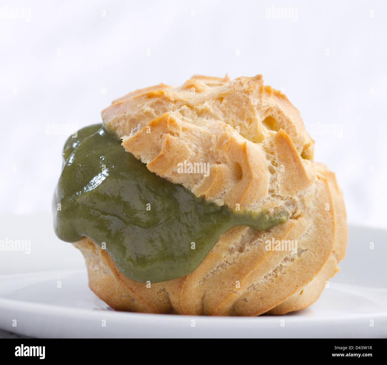 Choux cream green tea flavor mesh and ready to serves Stock Photo