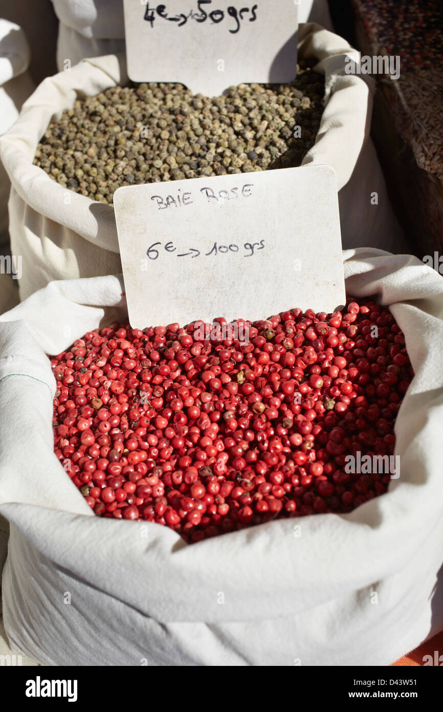 Bag of Red Peppercorns for Sale at Market, Cap Ferret, Gironde