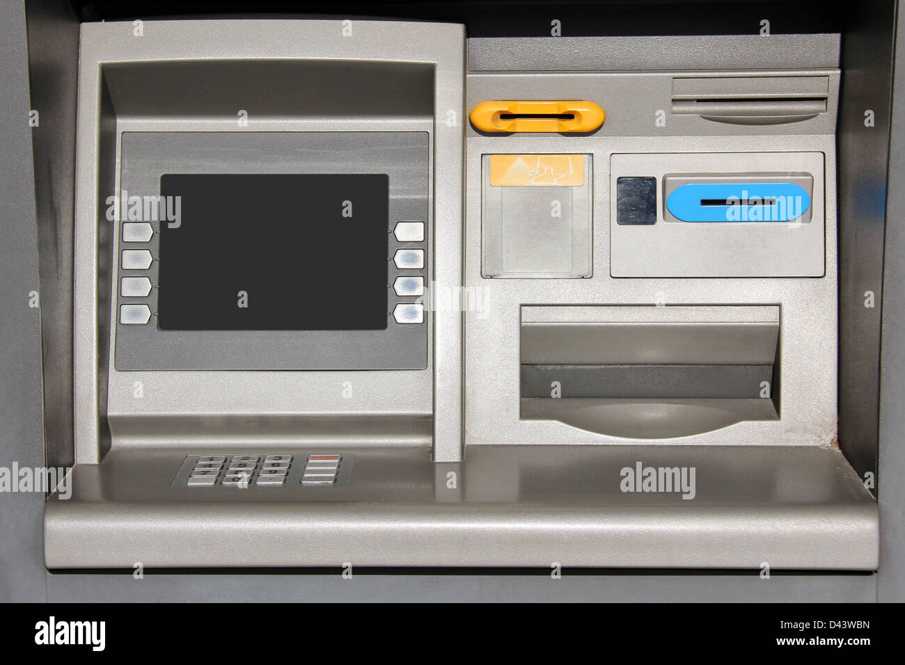 Outdoor metallic automatic teller machine. Stock Photo