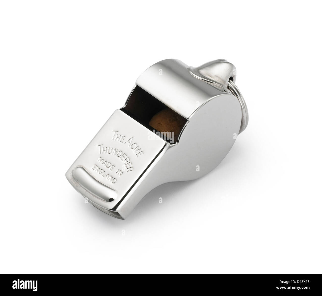 Single metal whistle cut out white background Stock Photo Alamy