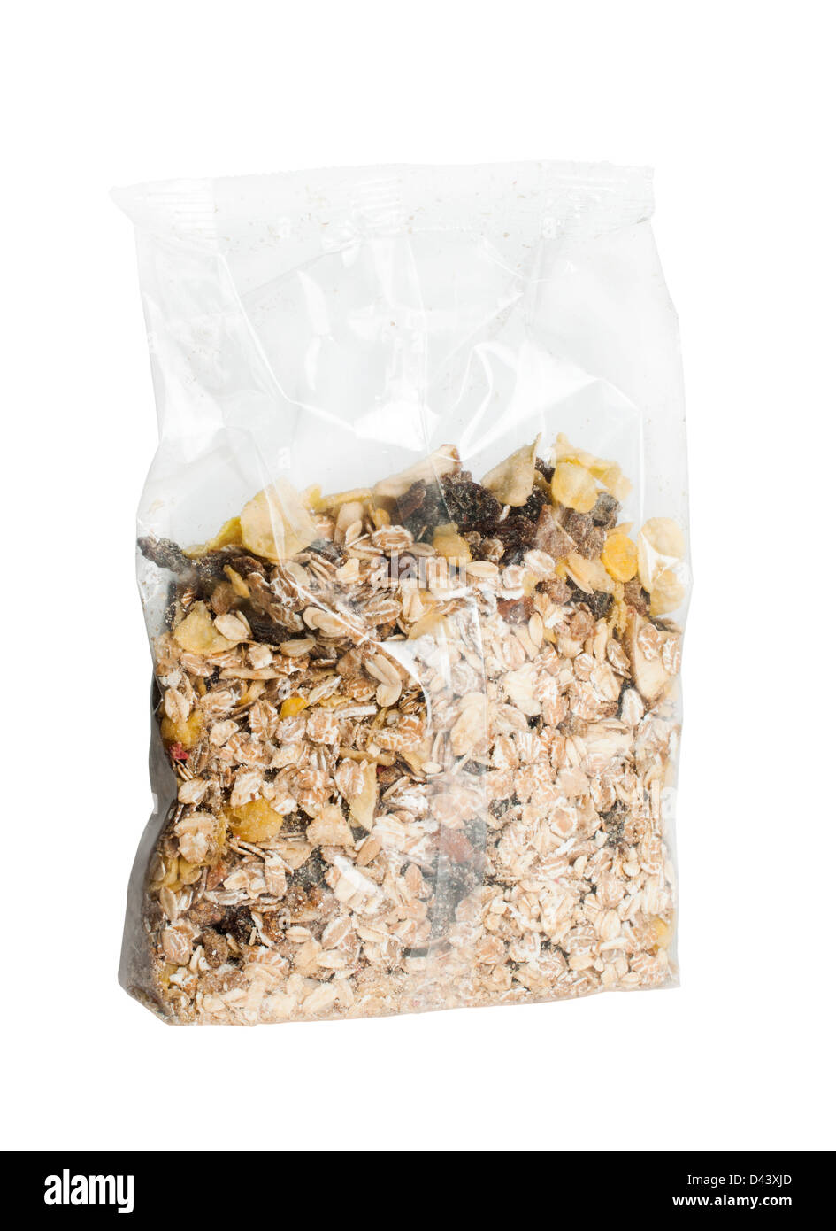 Muesli breakfast in transparent package. White isolated Stock Photo