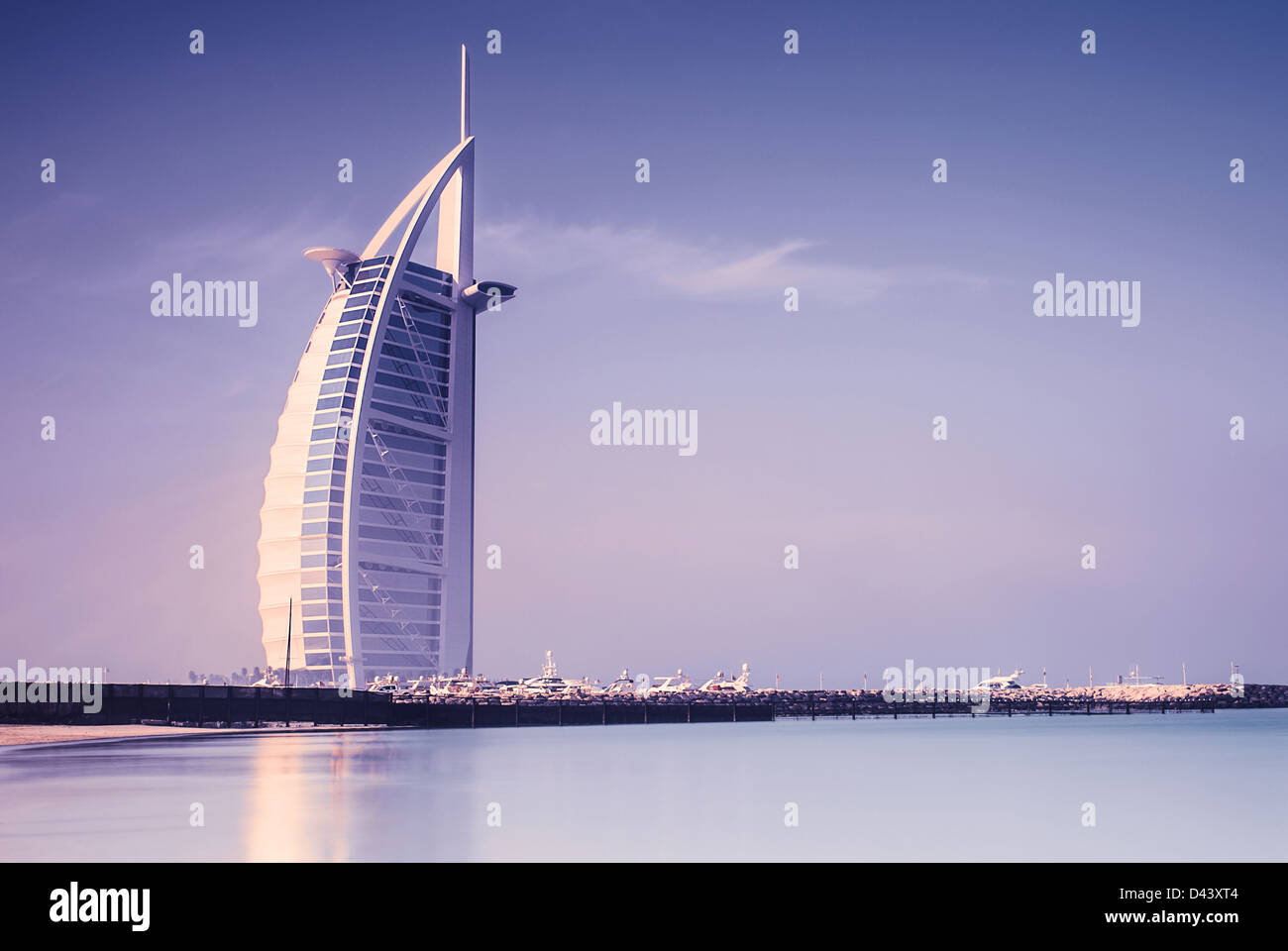 DUBAI, UAE - JAN 28: Burj Al Arab is 321m, second tallest hotel in the world, luxury hotel stands on an artificial island Stock Photo
