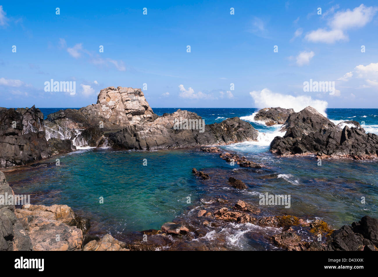 Natural Pool and Rocks, Arikok National Park, Aruba, Lesser Antilles, Caribbean Stock Photo