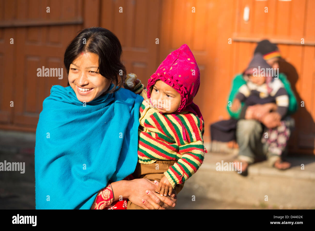 Mother and son in Kathmandu, Nepal Stock Photo