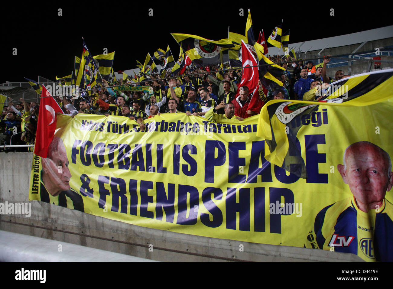 CYPRUS,NICOSIA-OCTOBER 25: Fenerbahce fans before the game against AEL Limassol for UEFA Europa League group C football match at Stock Photo