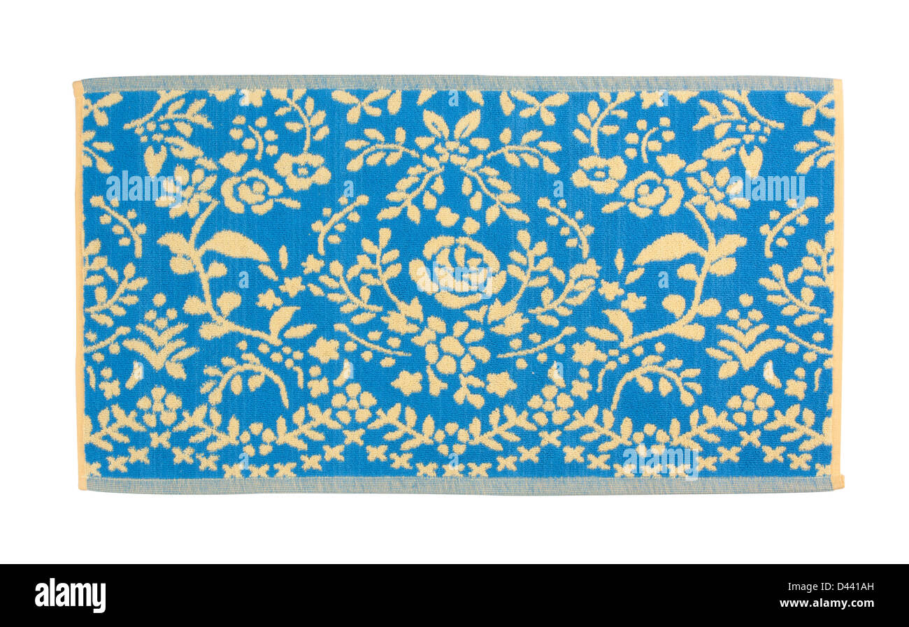 Nice blue flower pattern cleaning door mat isolated on white background Stock Photo