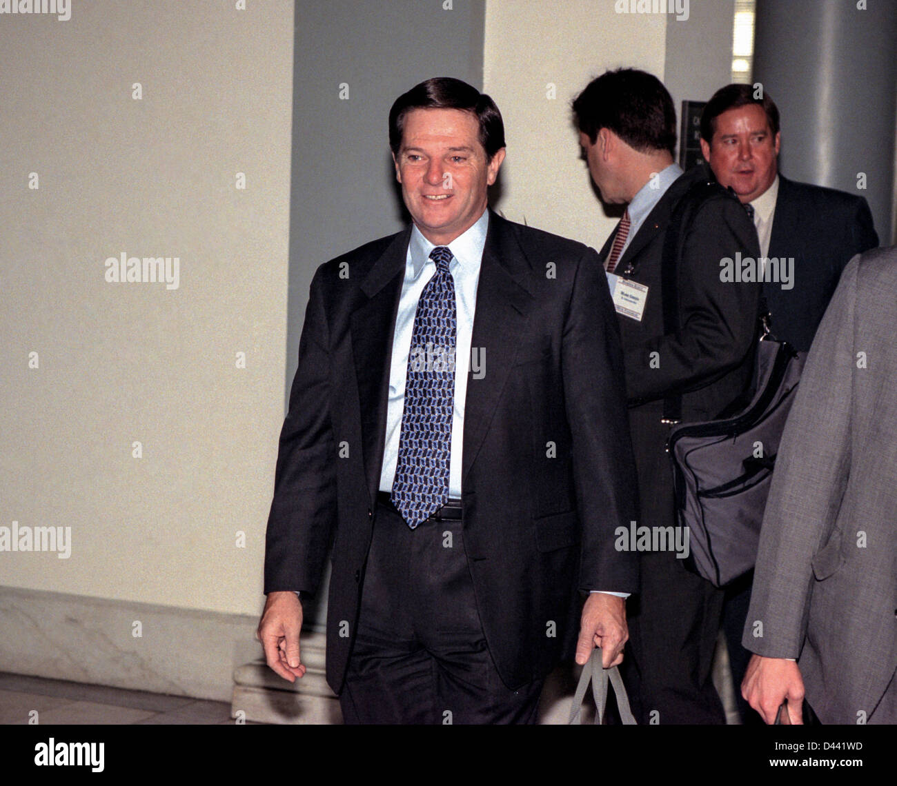 Republican Whip Tom Delay walks to the Majority Caucus meeting November 18, 1998 in Washington, DC. The caucus is electing a new speaker and leadership positions following midterm elections. Stock Photo