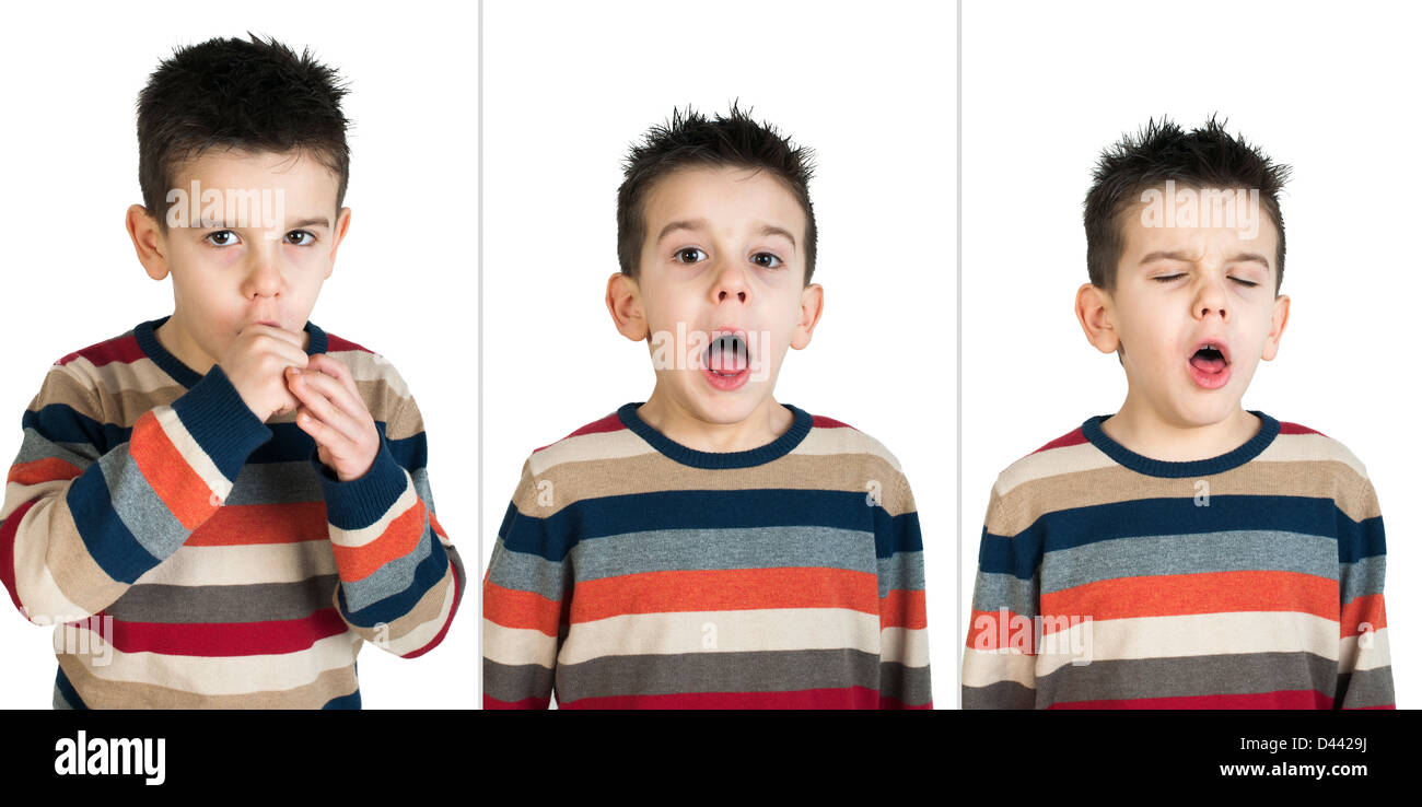 Children who cough. White isolated studio shots. Stock Photo