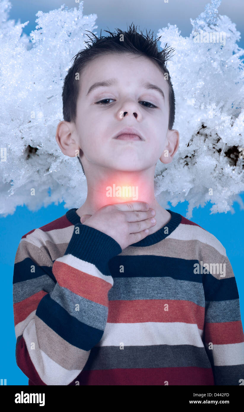 Child have sore throat sick. Studio shot Stock Photo Alamy