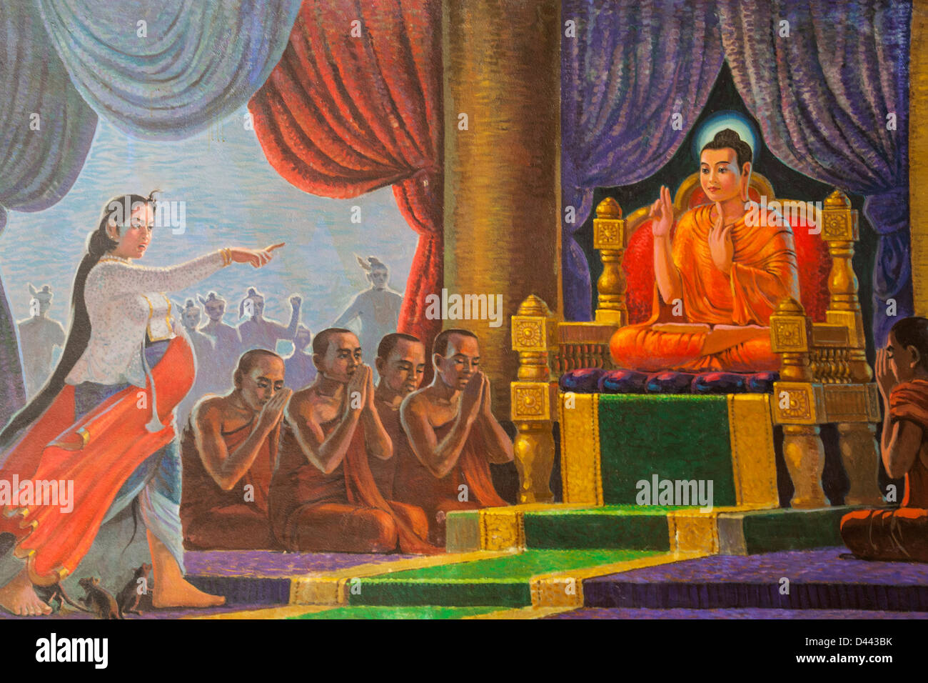 Myanmar, Yangon, Maha Wizara Pagoda, Painting depicting Life of Buddha Stock Photo