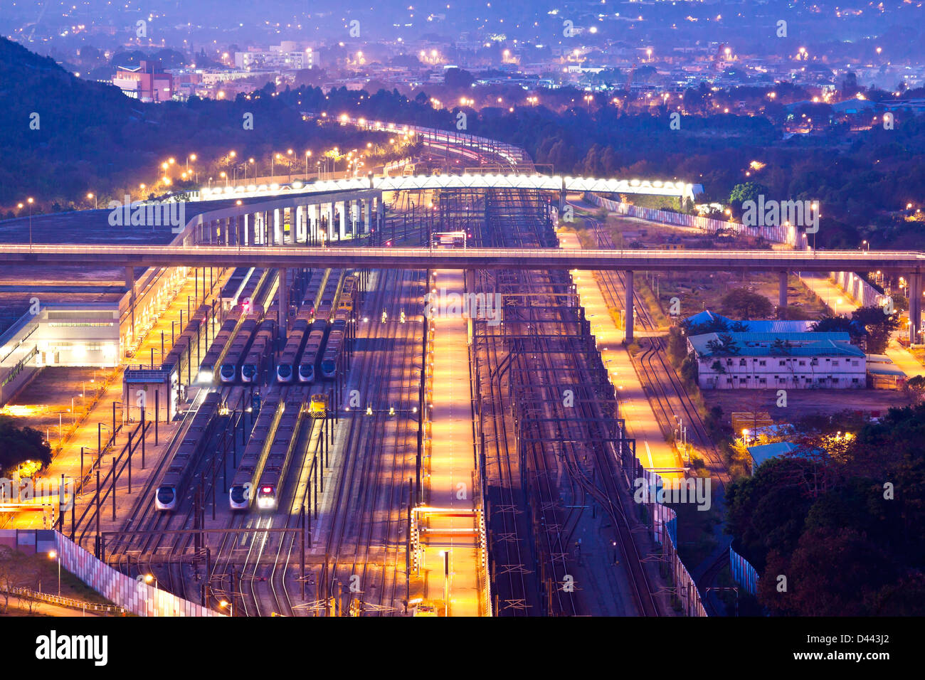 Railway transportation at night Stock Photo
