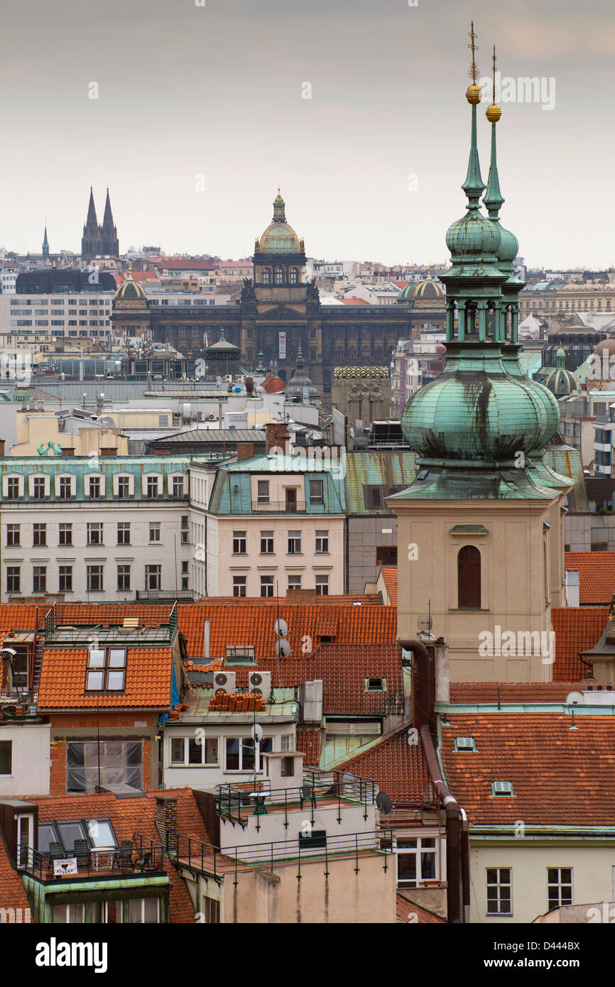 Distant view of Wenceslas Square, Prague Stock Photo