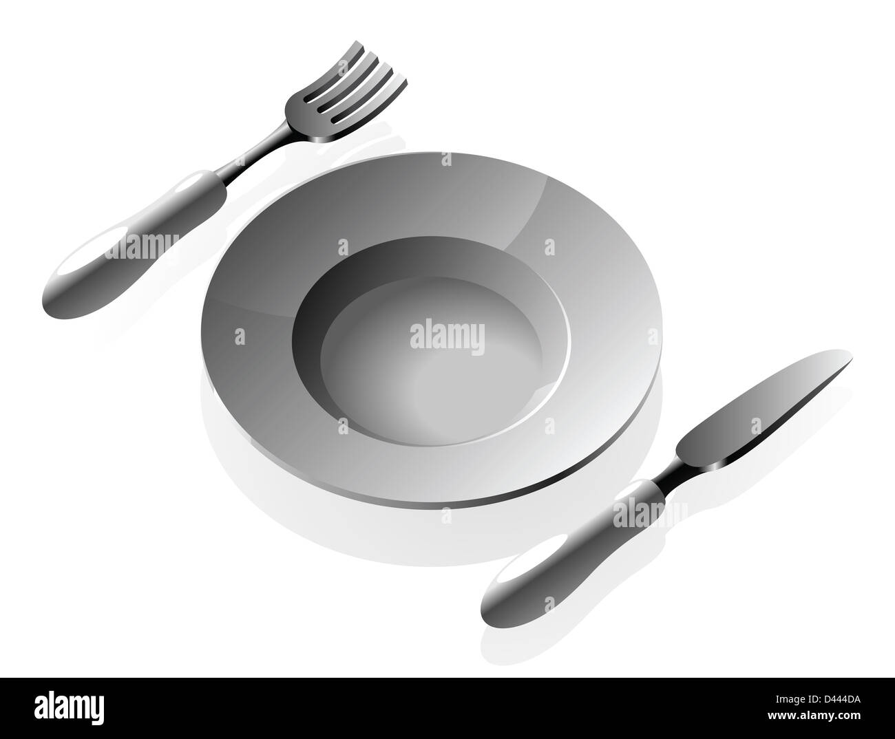 Plate and silverware. Raster version Stock Photo Alamy