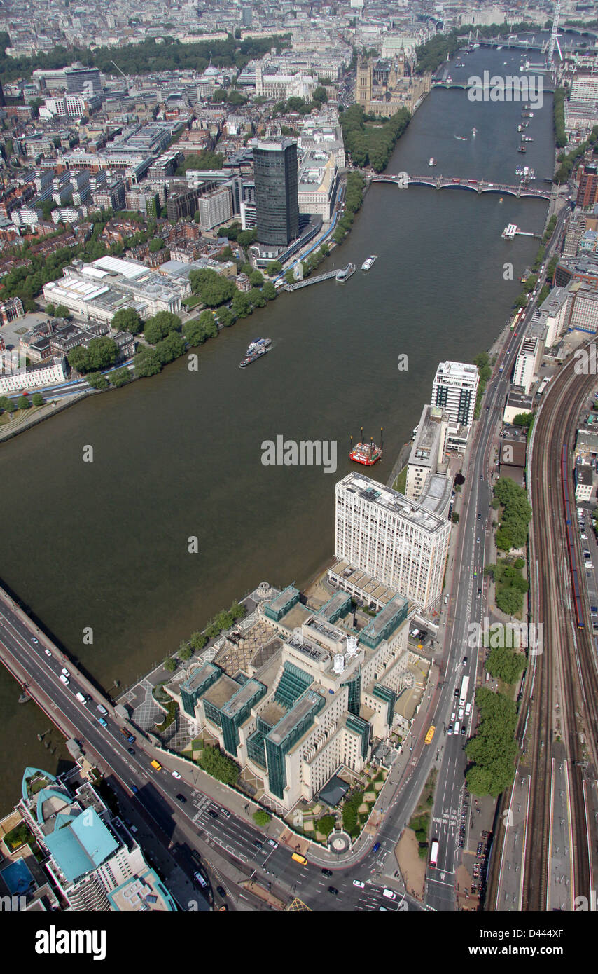 aerial view of the MI6 building at Lambeth, London Stock Photo