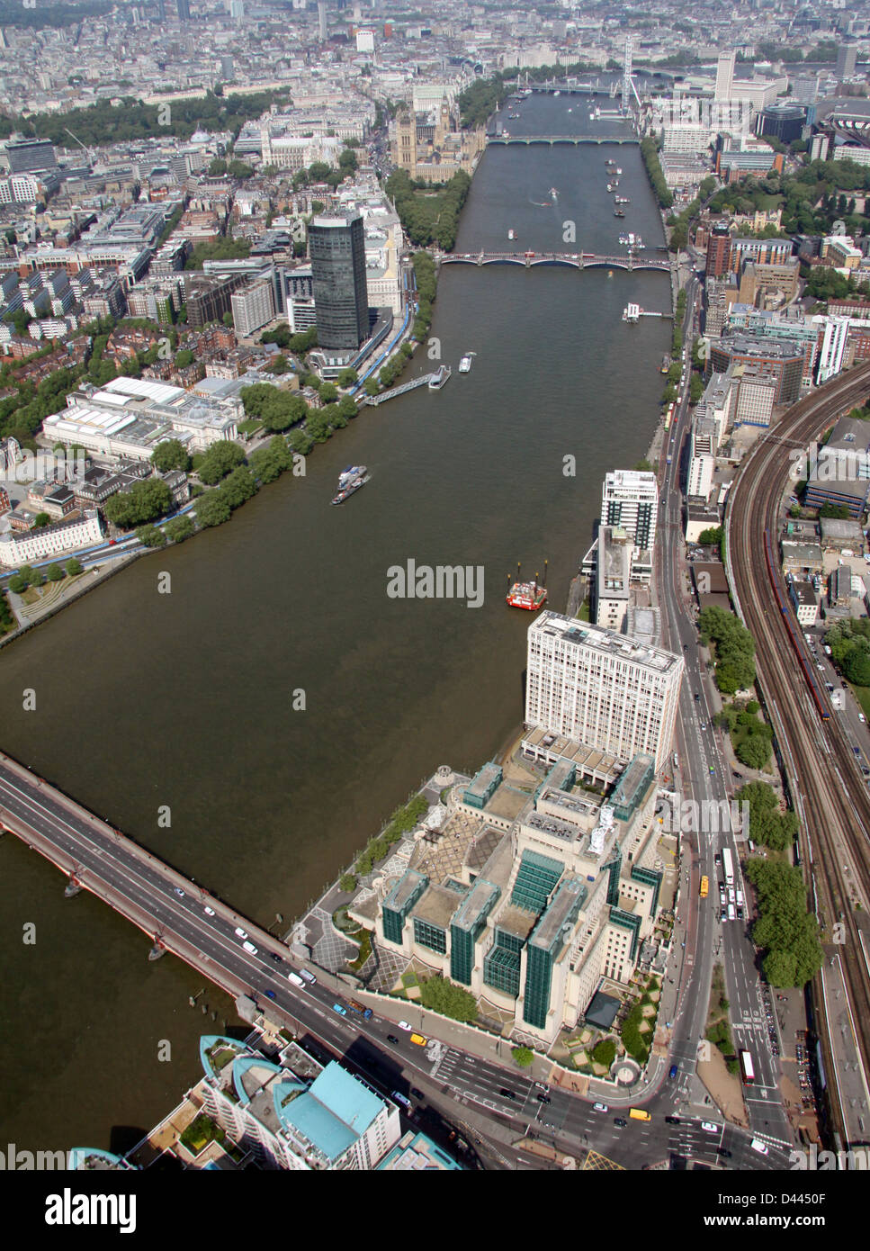 aerial view of the MI6 building at Lambeth, London Stock Photo