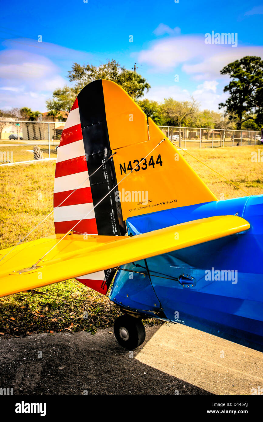 Rudder assembly of a WWII US Army Air Corp PT-17 Stearman training Plane at the Venice Airport open Day Stock Photo