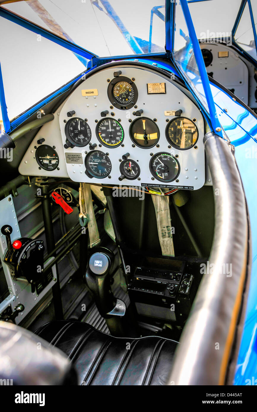 Cockpit of a WWII US Army Air Corp PT-17 Stearman training Plane at the Venice Airport open Day Stock Photo
