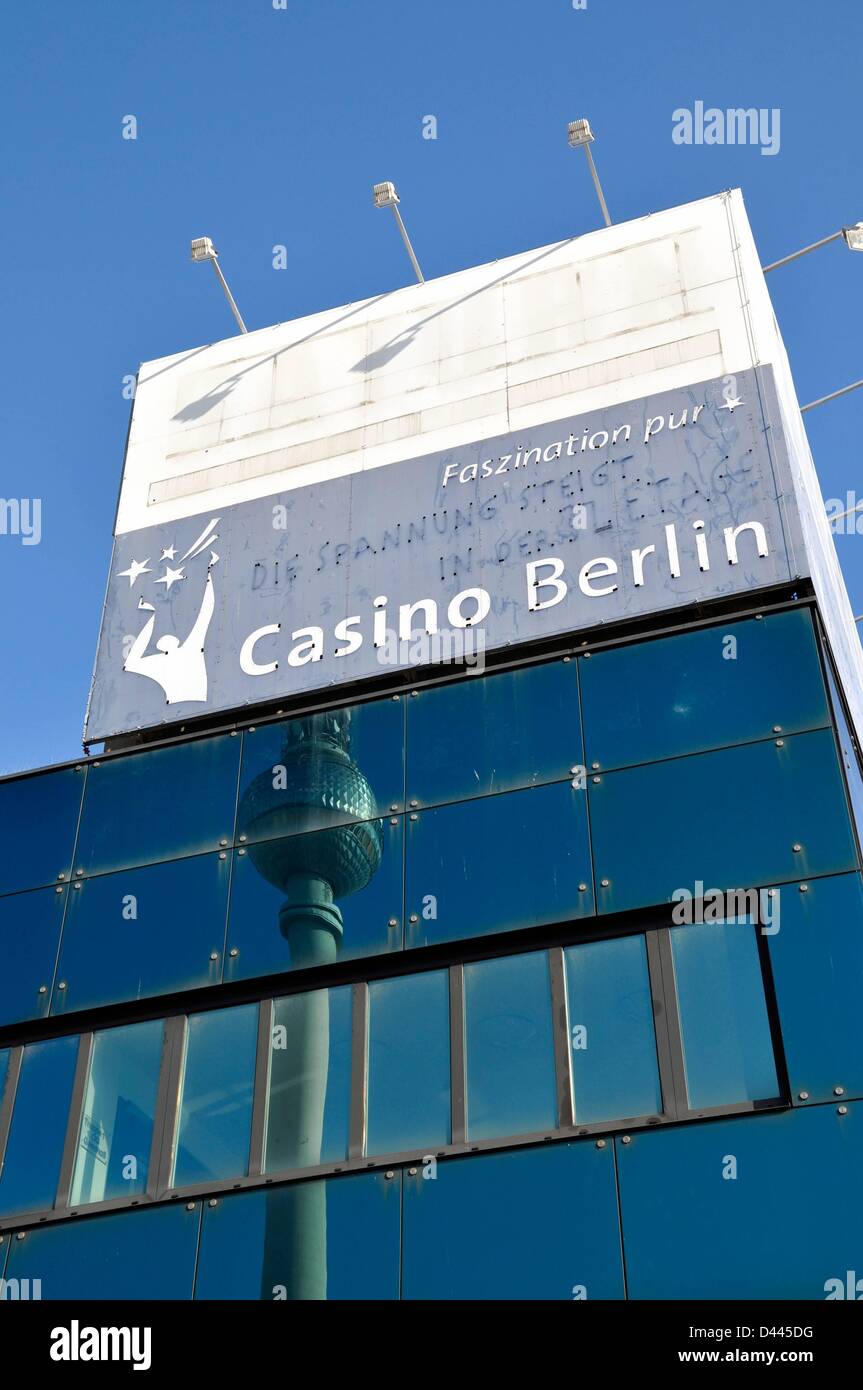 An old advertisement board for Casino Berlin reads 'Pure Fascination. The tension rises on the 37th floor. Casino Berlin.'  at Alexanderplatz in Berlin, Germany, 26 February 2011. Casino Berlin is located on the 37th floor of the Park Inn Hotel. Photo: Berliner Verlag/S.Steinach Stock Photo