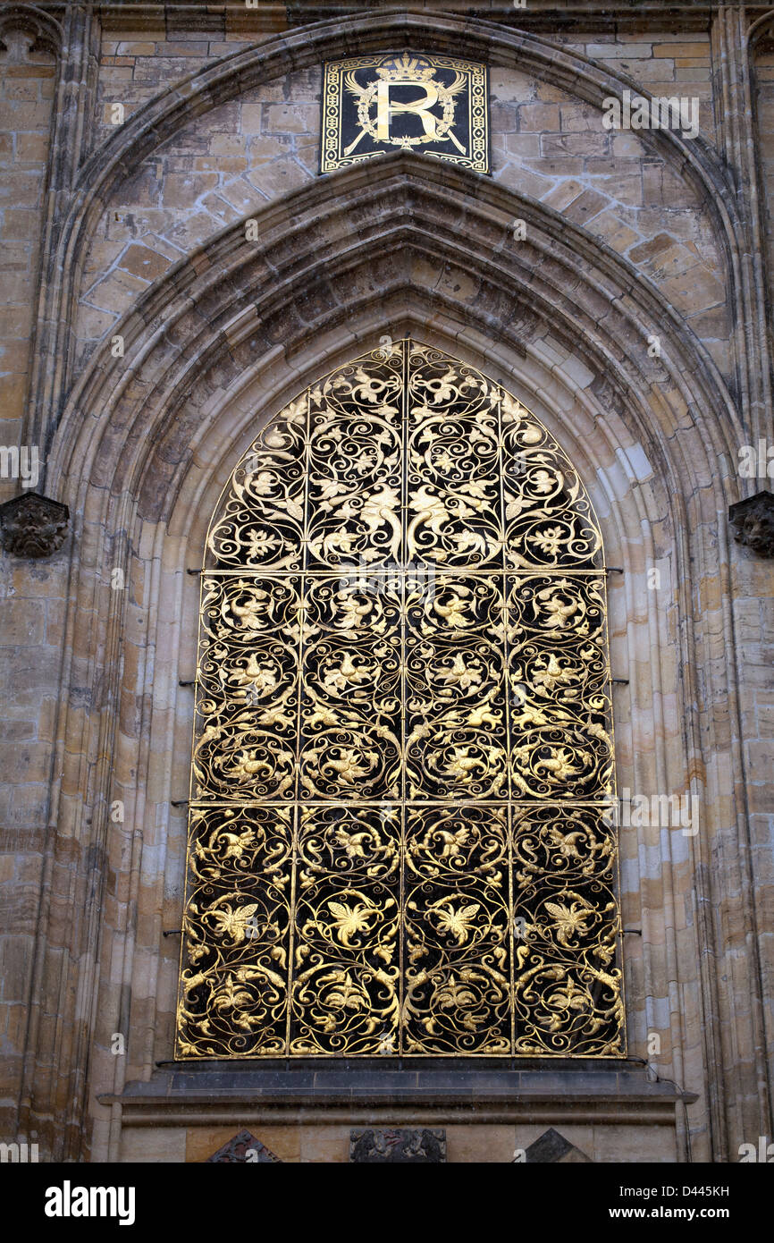 Window of St. Vitus Cathedral, Prague Stock Photo