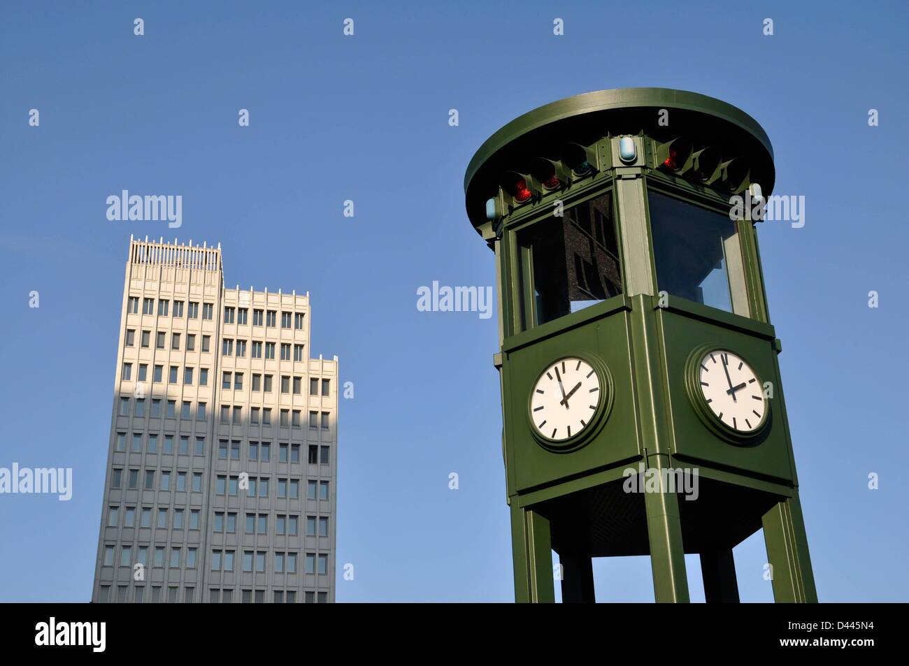 The traffic light tower is pictured at Potsdamer Platz in Berlin