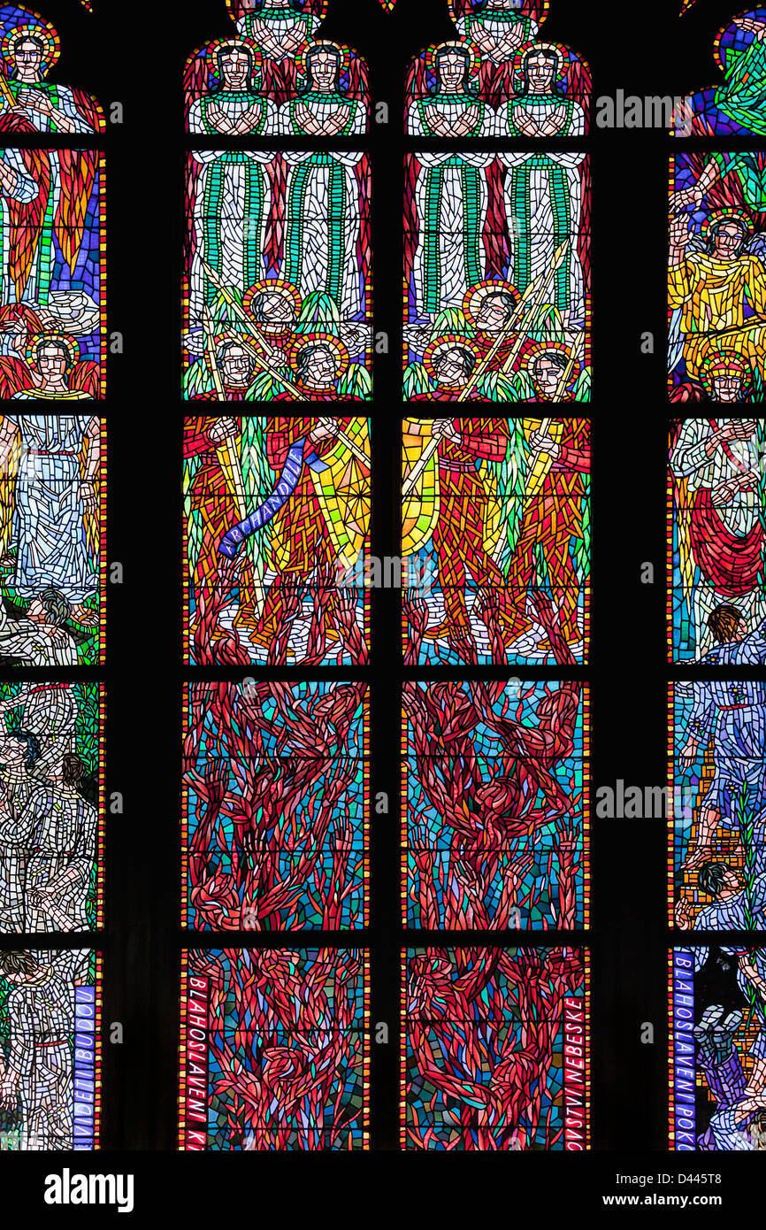 Stained glass window, St. Vitus Cathedral, Prague Stock Photo