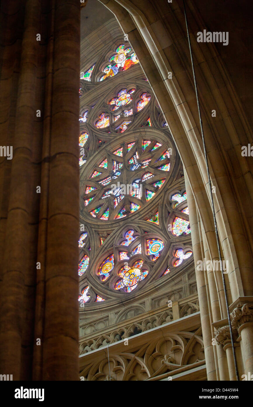 Stained glass window, St. Vitus Cathedral, Prague Stock Photo