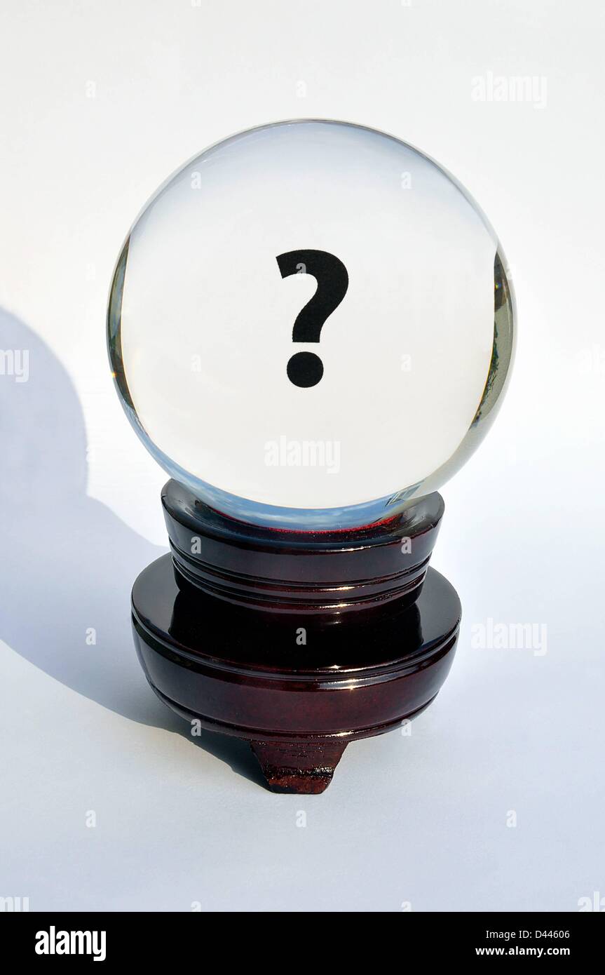 Illustration - A glass ball shows question marks on 11 July 2011. Fotoarchiv für ZeitgeschichteS.Steinach. Stock Photo