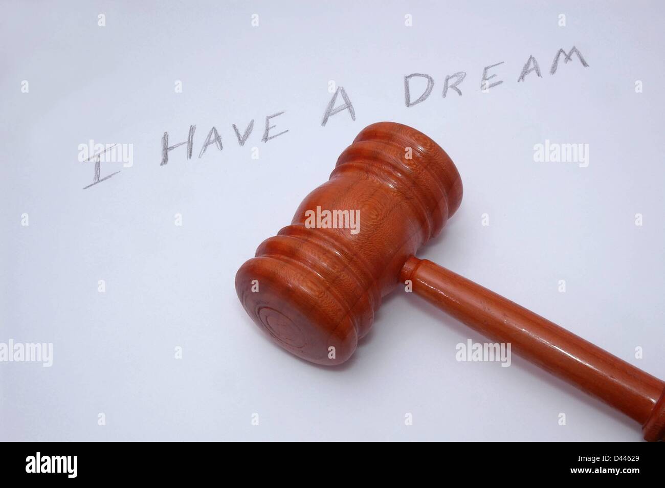 Illustration - A gavel is pictured next to the writing 'I have a dream' in Berlin, Germany, 22 December 2007. Photo: Berliner Verlag/S.Steinach Stock Photo