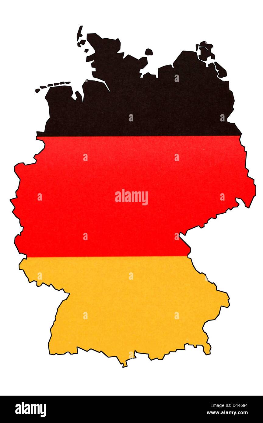 Illustration - A silhouette map of Germany is tinted in the colors of the German flag in Berlin, Germany, 05 December 2007. Fotoarchiv für Zeitgeschichte/ S.Steinach Stock Photo