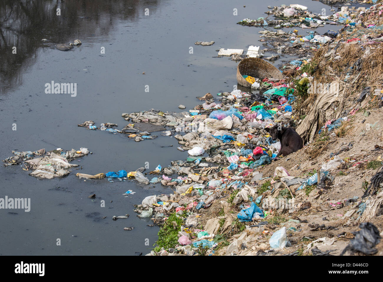Polluted river in Kathmandu, Nepal Stock Photo