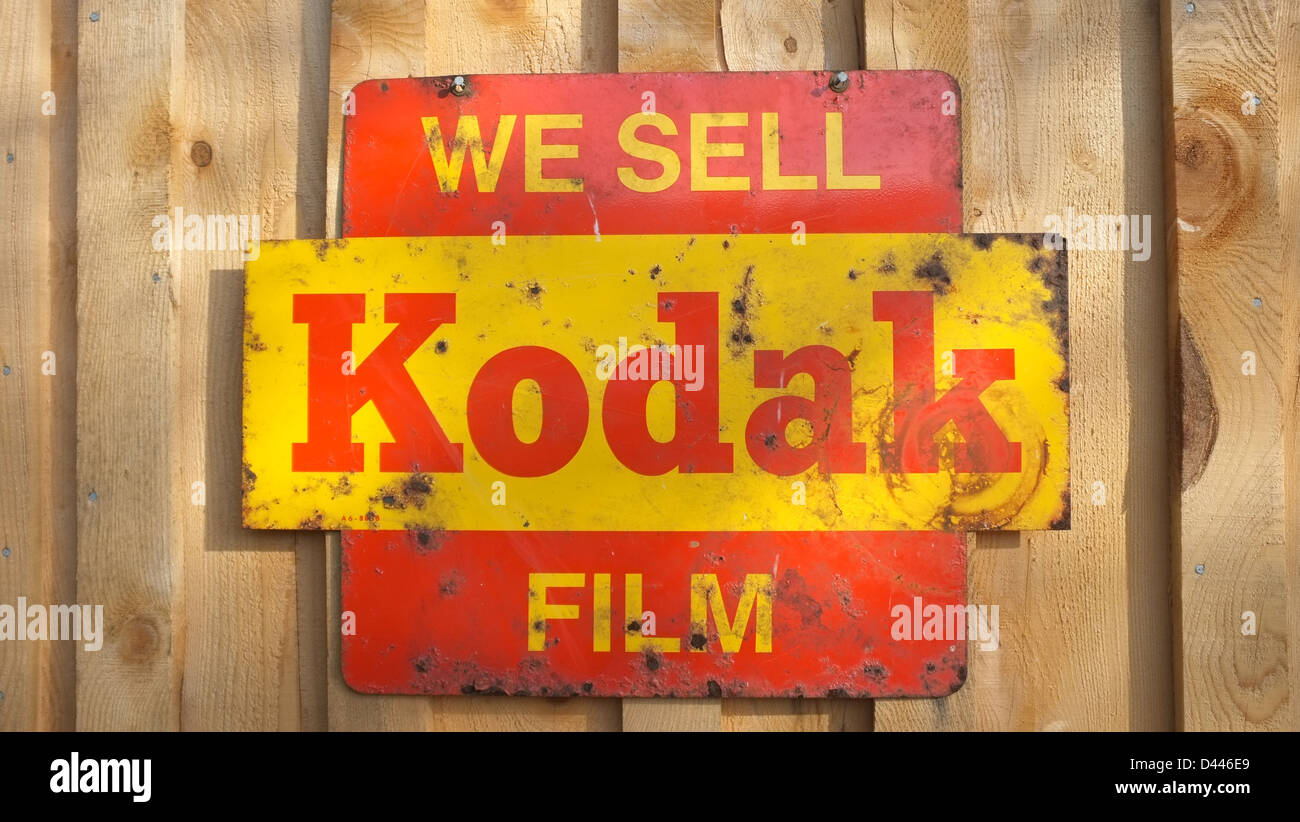 An old Kodak sign on a wooden shop in Cape Breton,Nova Scotia. Stock Photo