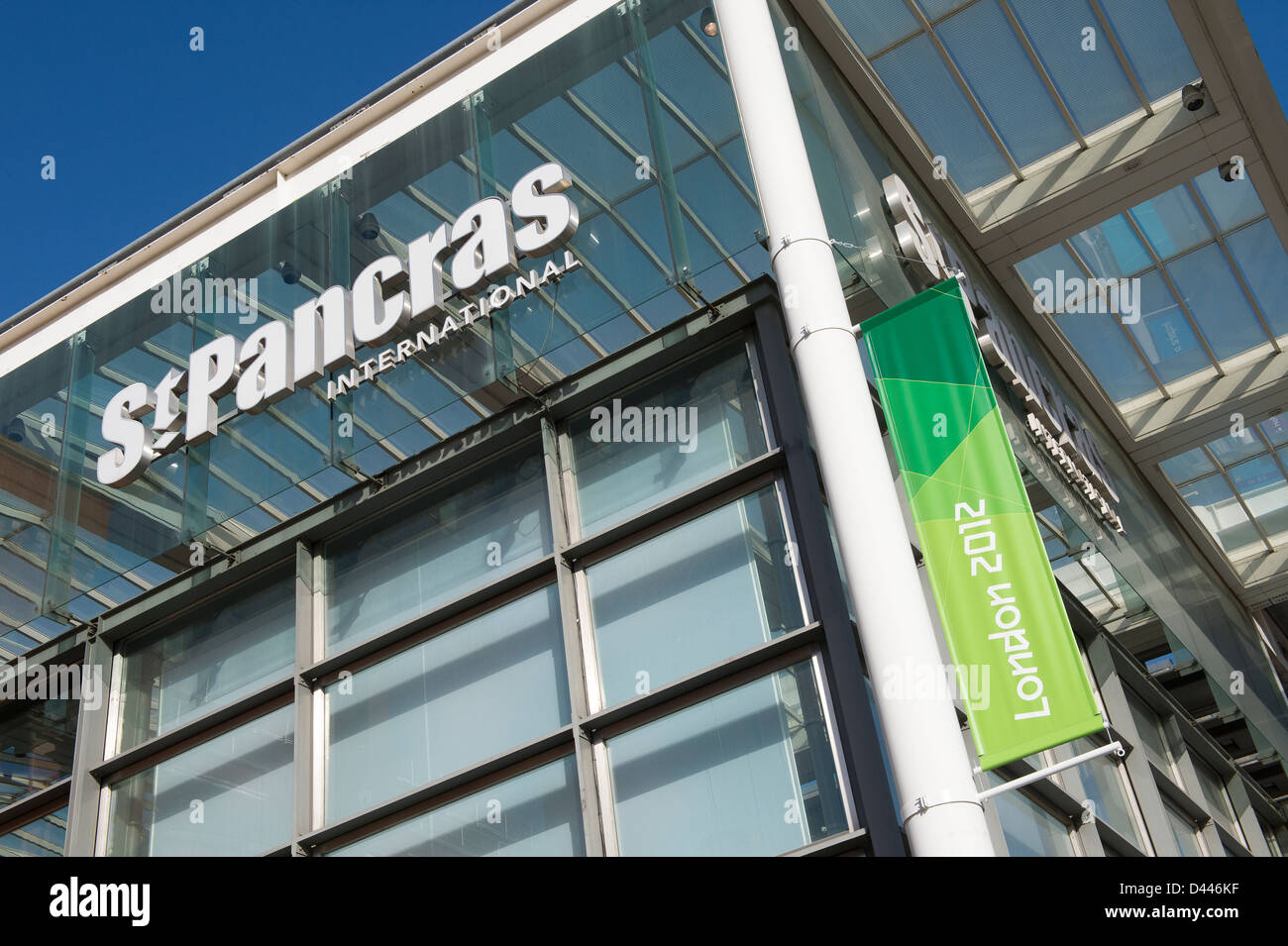 Entrance to St Pancras International railway station in London, during the 2012 olympic games England. Stock Photo