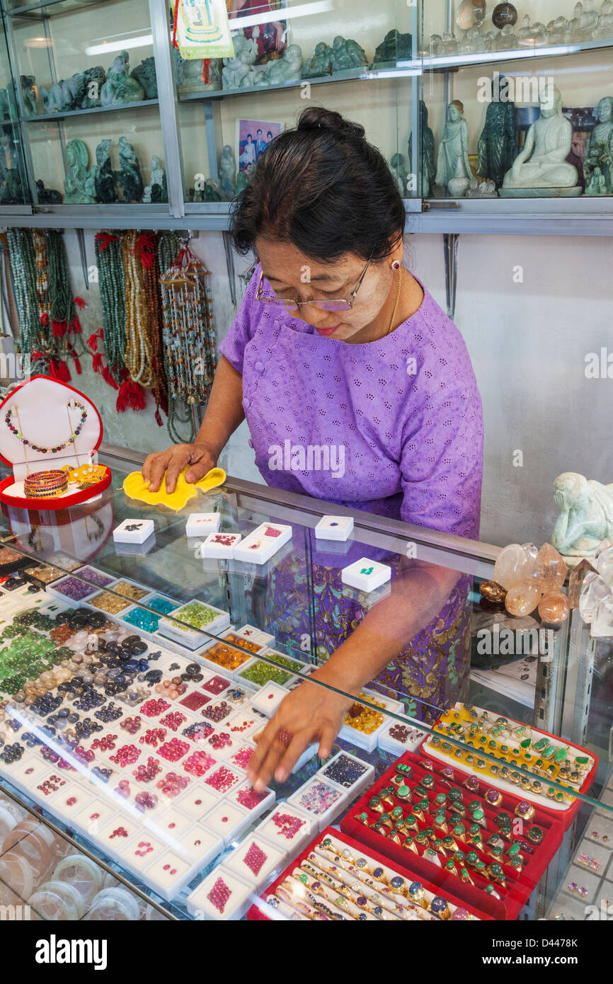 Myanmar, Yangon, Bogyoke Market, Gemstone and Jewellery Shop Stock