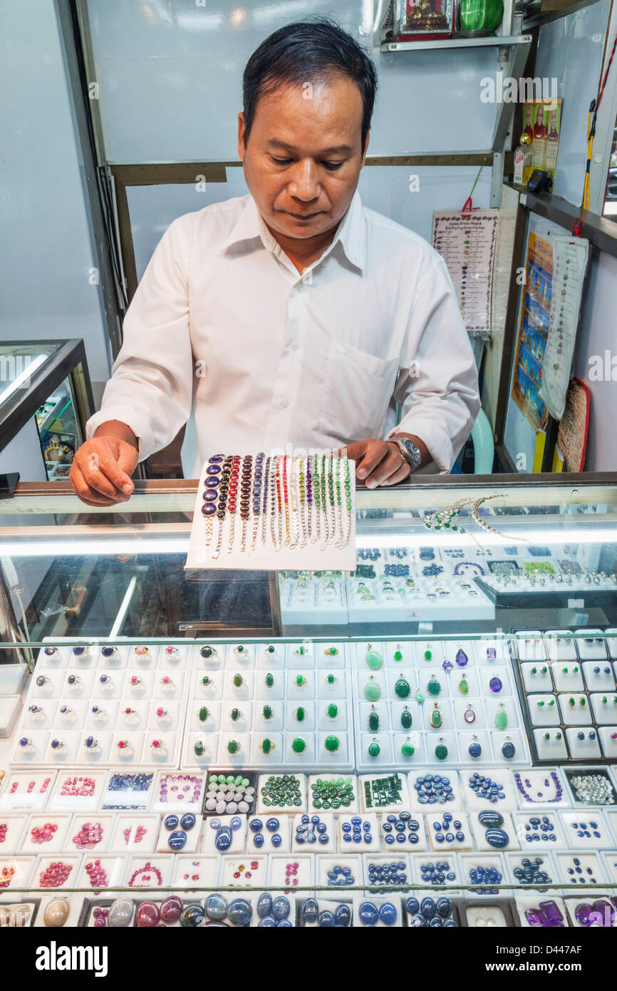 Myanmar, Yangon, Bogyoke Market, Gemstone and Jewellery Shop Stock
