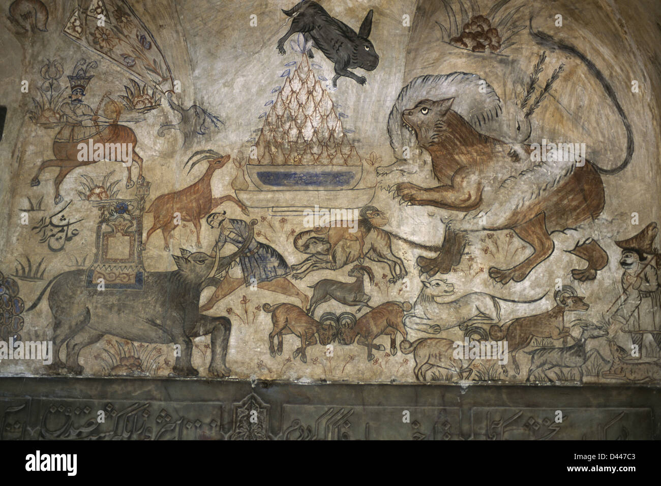 Iran. Kerman. The Ganjali Khan Complex. Frescoes in Ganjali Khan Bazaar. Stock Photo