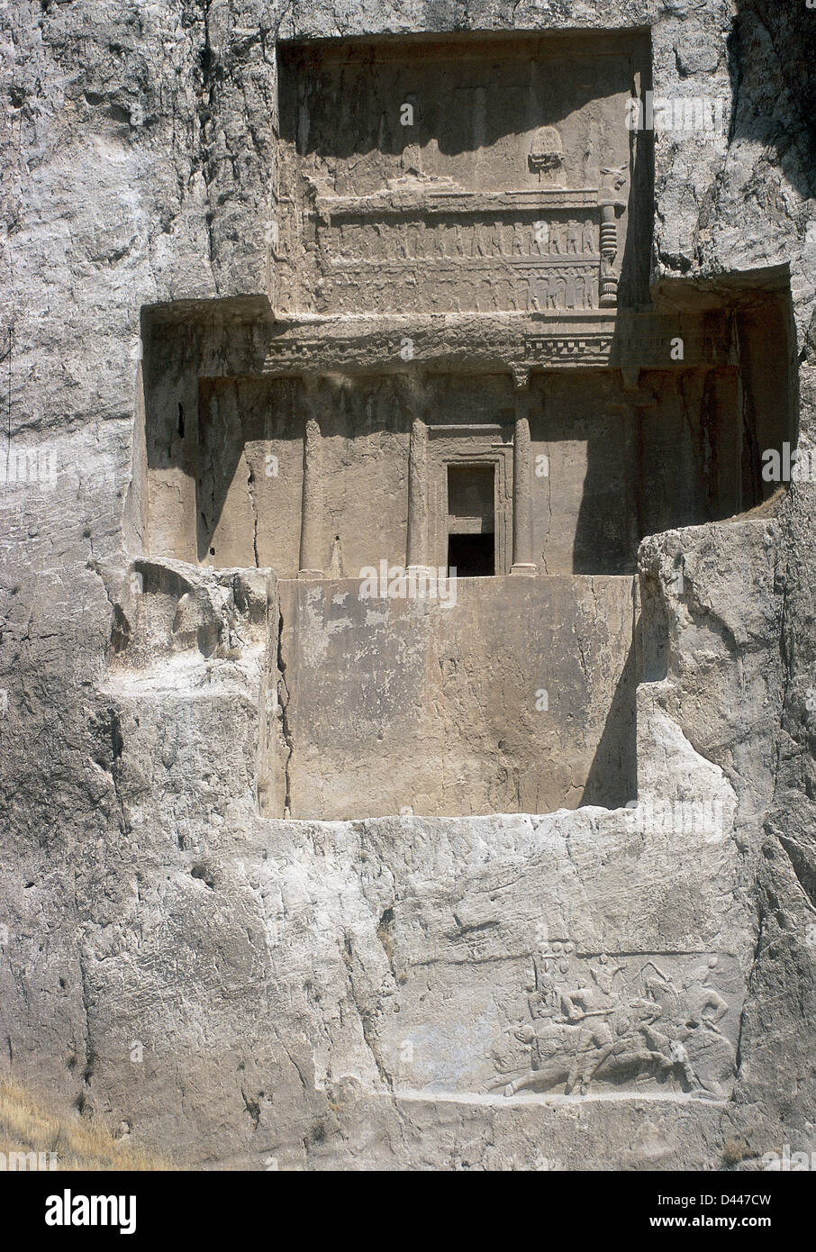 Iran. Naqsh-e Rustam. Necropolis. Achaemenid tombs. Xerxes I (486-464 BC). Facade Tomb.Near Persepolis. Stock Photo