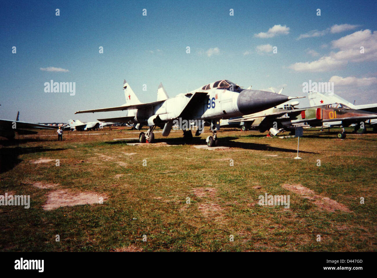 The Mikoyan MiG-31 Foxhound is a Russian supersonic interceptor aircraft designed to intercept and destroy enemy aircraft at long ranges. Introduced in the 1980s, it remains one of the most advanced fighter interceptors in service today, with high speed and altitude capabilities. Stock Photo