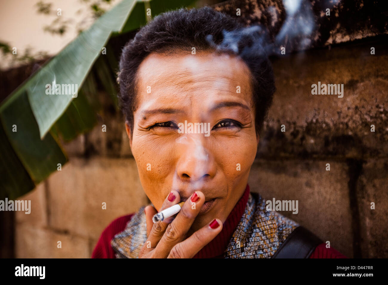 A portrait of a ladyboy in Phrae, Thailand. Stock Photo