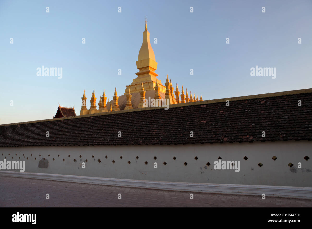 Pha That Luang is a large gold-covered Buddhist stupa in the centre of Vientiane, Laos Stock Photo
