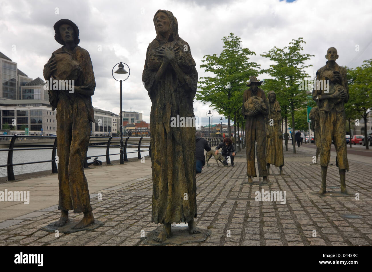 Horizontal close up view of the statues of the Famine Memorial in